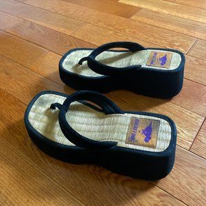 Vintage 90s Platform Sandals Black Size Women 8